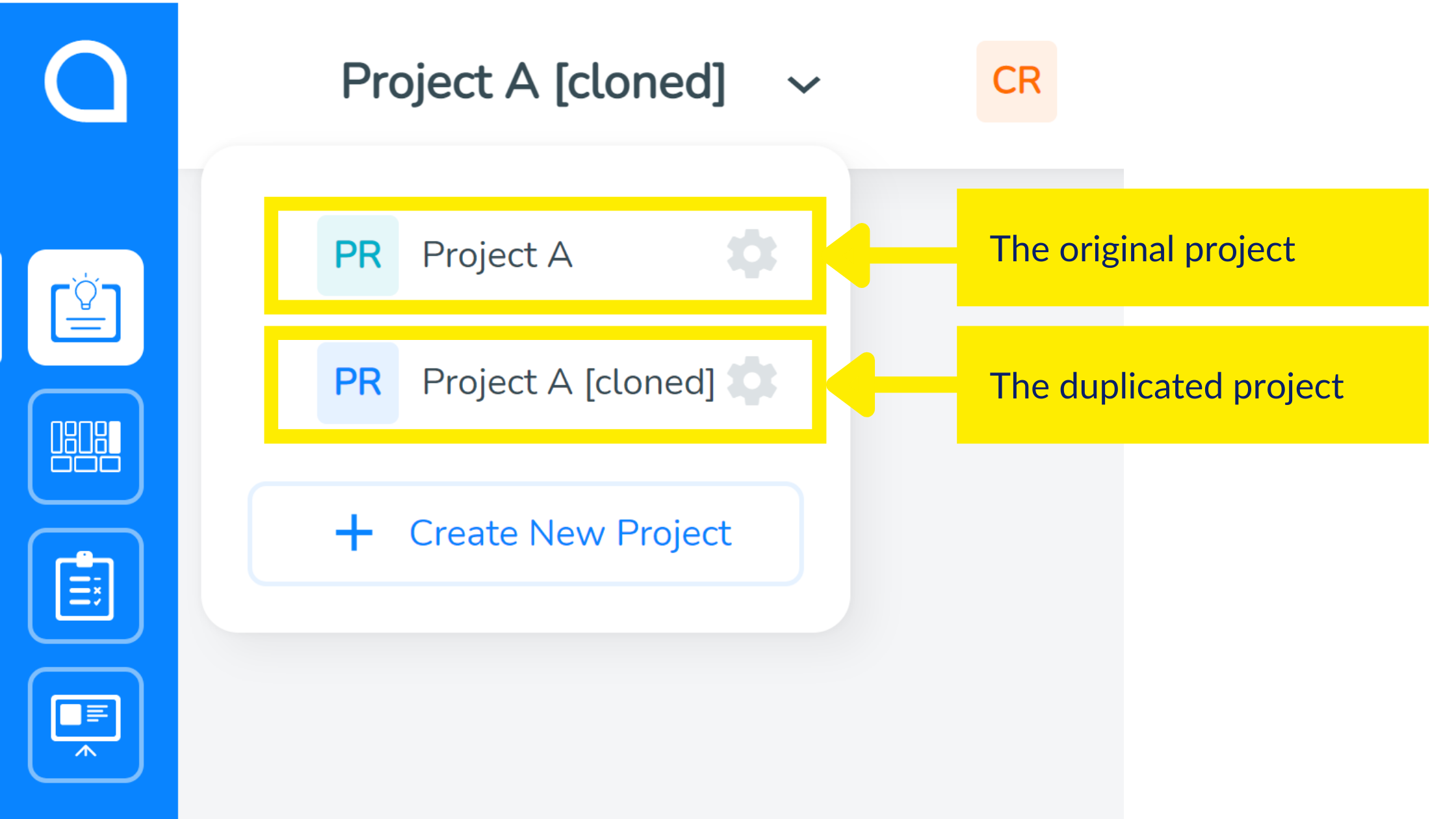 Latest updates: Once you have duplicated a project in SimVenture Validate, both projects will appear in the projects menu. Your duplicate project will state '[cloned]' at the end of the project name.