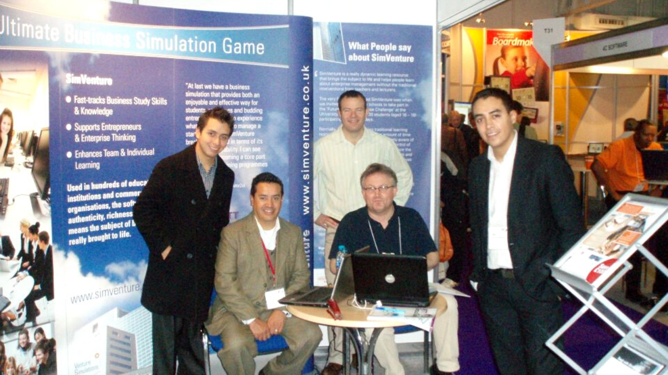SimVenture Partner Agent in Mexico: Alan and Abraham from Simulardores On Line meeting SimVenture Directors Paul and Peter in London at Bett 2011.