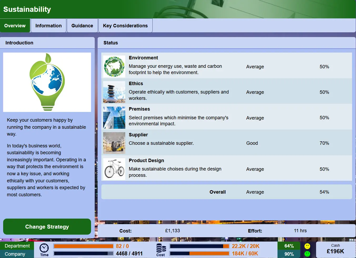 New sustainability features have been added to the online business simulation