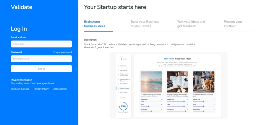 Login to Validate to start developing your business idea.