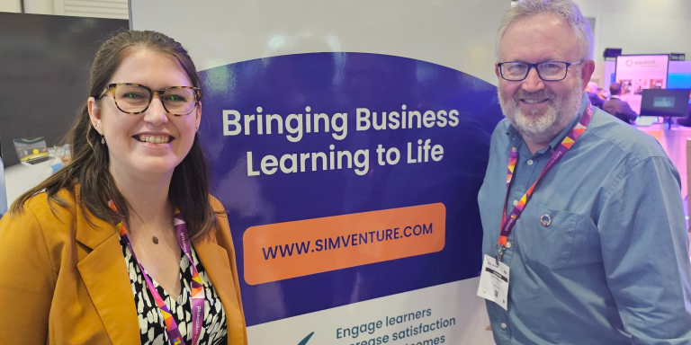 Find the SimVenture team at Bett 2025. This is Cilla Richards and Peter Harrington from SimVenture at Bett 2024.