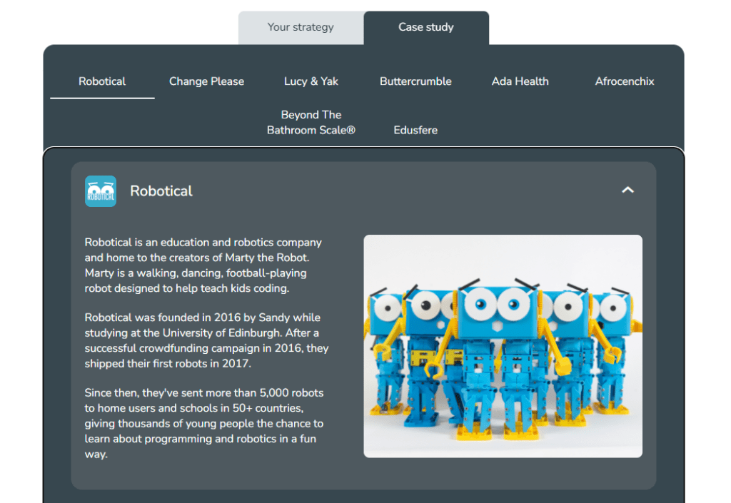 Case studies for real businesses are included throughout Validate, to help learners further develop their own ideas.